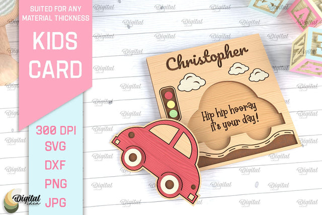 Kids Card SVG. Personalized Greeting Card Laser Cut SVG Evgenyia Guschina 