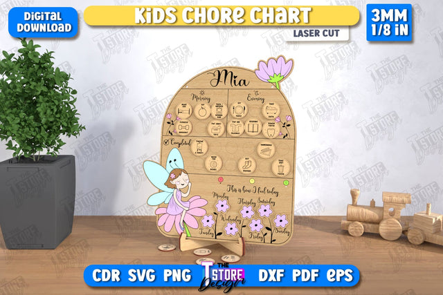 Kids Chore Chart Laser Cut | Visual Schedule Activity | Kids Routine Chart | Daily chores board | CNC File SVG The T Store Design 