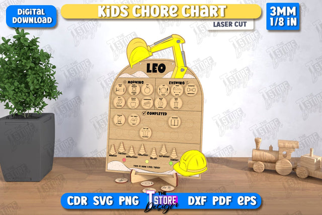 Kids Chore Chart Laser Cut | Visual Schedule Activity | Kids Routine Chart | Daily Chores Board | CNC File SVG The T Store Design 