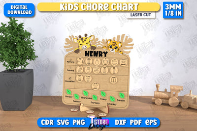 Kids Chore Chart Laser Cut | Visual Schedule Activity | Kids Routine Chart | Daily Chores Board | CNC File SVG The T Store Design 