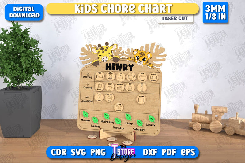 Kids Chore Chart Laser Cut | Visual Schedule Activity | Kids Routine Chart | Daily Chores Board | CNC File SVG The T Store Design 
