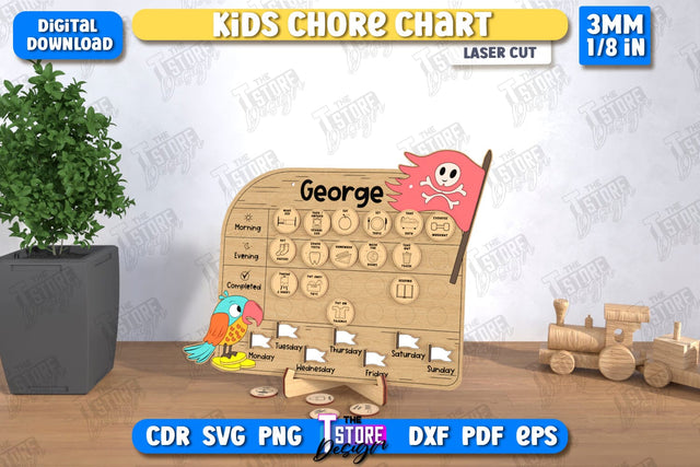Kids Chore Chart Laser Cut | Visual Schedule Activity | Kids Routine Chart | Daily Chores Board | CNC File SVG The T Store Design 