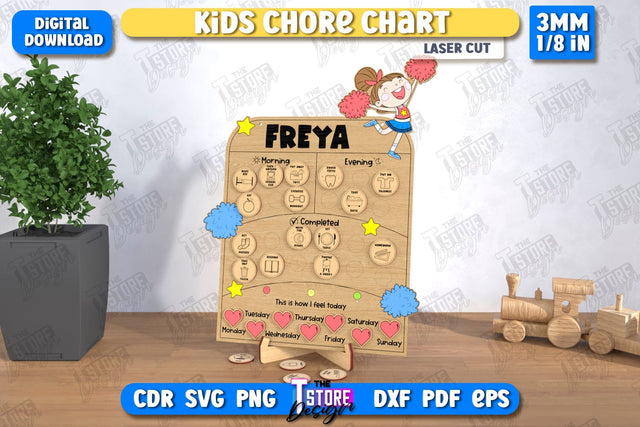 Kids Chore Chart Laser Cut | Visual Schedule Activity | Kids Routine Chart | Daily chores board | CNC File SVG The T Store Design 