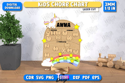 Kids Chore Chart Laser Cut | Visual Schedule Activity | Kids Routine Chart | Daily chores board | CNC File SVG The T Store Design 