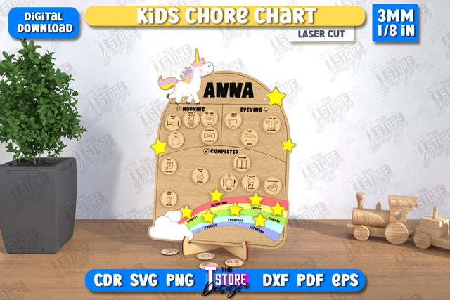 Kids Chore Chart Laser Cut | Visual Schedule Activity | Kids Routine Chart | Daily chores board | CNC File SVG The T Store Design 