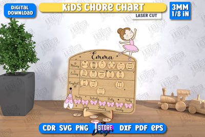 Kids Chore Chart Laser Cut | Visual Schedule Activity | Kids Routine Chart | Daily chores board | CNC File SVG The T Store Design 