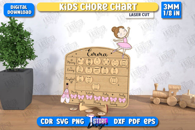 Kids Chore Chart Laser Cut | Visual Schedule Activity | Kids Routine Chart | Daily chores board | CNC File SVG The T Store Design 