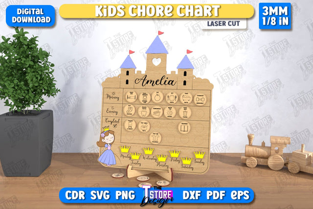 Kids Chore Chart Laser Cut | Visual Schedule Activity | Kids Routine Chart | Daily chores board | CNC File SVG The T Store Design 