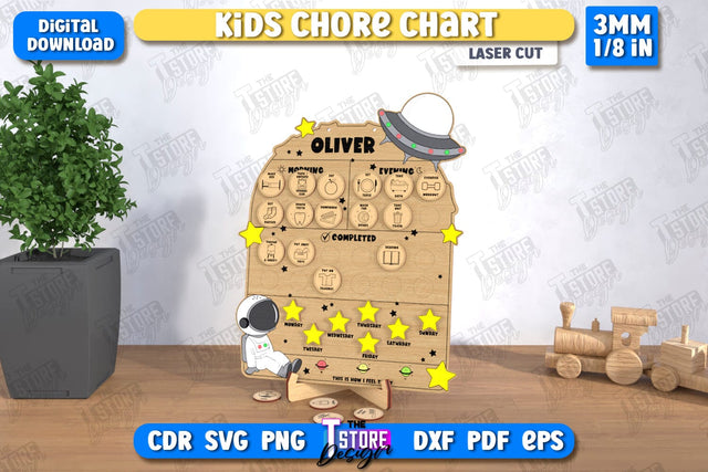 Kids Chore Chart Laser Cut | Visual Schedule Activity | Kids Routine Chart | Daily Chores Board | CNC File SVG The T Store Design 