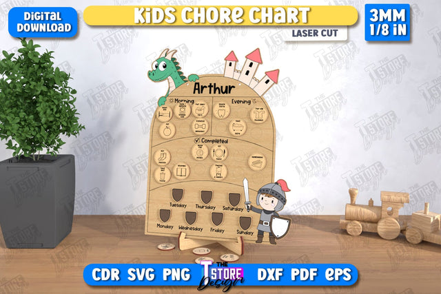 Kids Chore Chart Laser Cut | Visual Schedule Activity | Kids Routine Chart | Daily Chores Board | CNC File SVG The T Store Design 
