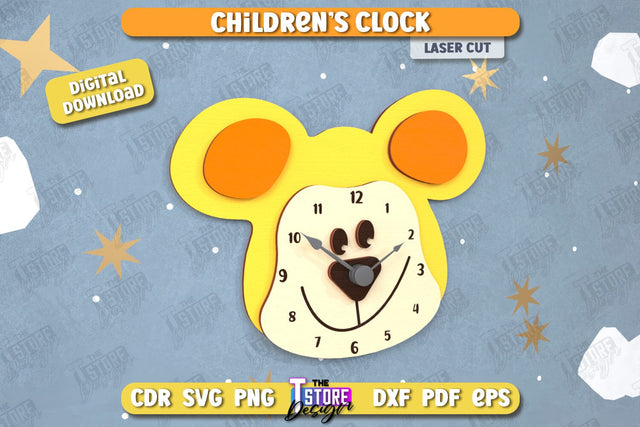 Kids Clock | Animals Shape | Nursery Wall Décor | Children's Room Interior | CNC File SVG The T Store Design 
