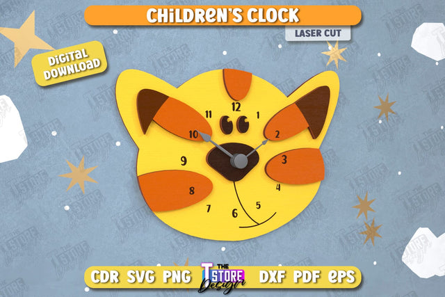 Kids Clock | Animals Shape | Nursery Wall Décor | Children's Room Interior | CNC File SVG The T Store Design 