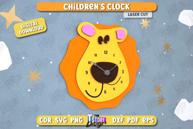 Kids Clock | Animals Shape | Nursery Wall Décor | Children's Room Interior | CNC File SVG The T Store Design 