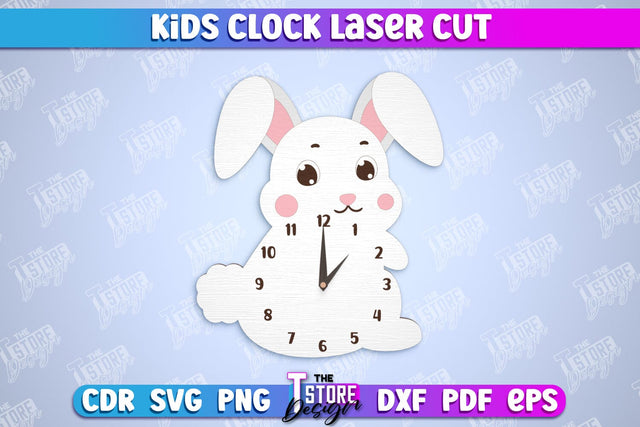 Kids Clock | Bunny Shape | Nursery Wall Décor | Children's Room Interior | CNC File SVG The T Store Design 