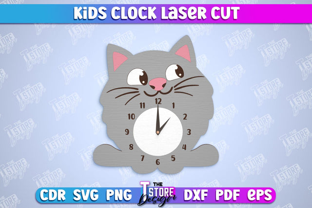 Kids Clock | Cat Shape | Nursery Wall Décor | Children's Room Interior | CNC File SVG The T Store Design 