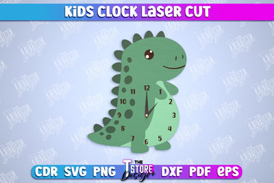 Kids Clock | Dino Shape | Nursery Wall Décor | Children's Room Interior | CNC File SVG The T Store Design 