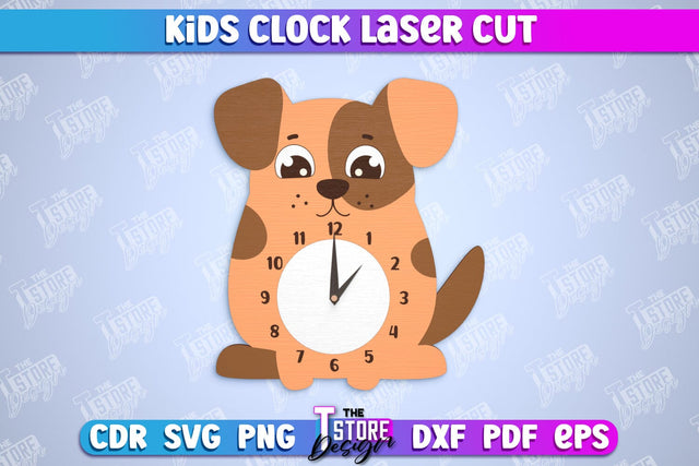 Kids Clock | Dog hape | Nursery Wall Décor | Children's Room Interior | CNC File SVG The T Store Design 