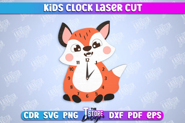 Kids Clock | Fox Shape | Nursery Wall Décor | Children's Room Interior | CNC File SVG The T Store Design 