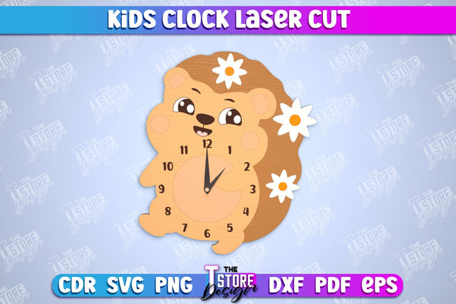 Kids Clock | Hedgehog Shape | Nursery Wall Décor | Children's Room Interior | CNC File SVG The T Store Design 