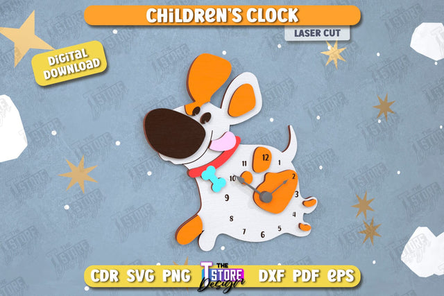 Kids Clock Laser Cut | Dog Shape | Nursery Wall Décor | Children's Room Interior | CNC File SVG The T Store Design 