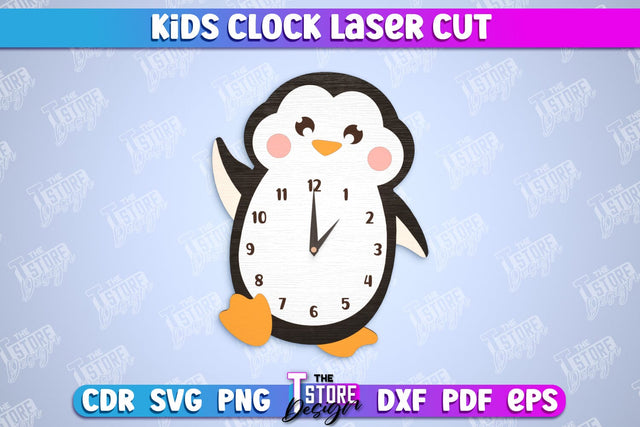 Kids Clock | Penguin Shape | Nursery Wall Décor | Children's Room Interior | CNC File SVG The T Store Design 
