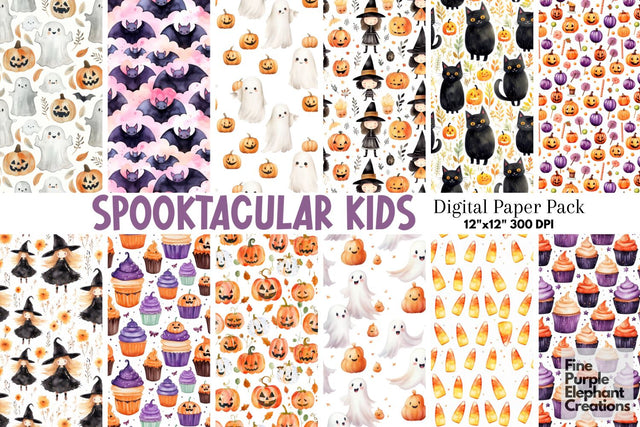 Kids Cute Halloween Digital Paper | Trick or Treat Pattern Digital Pattern Fine Purple Elephant Creations 
