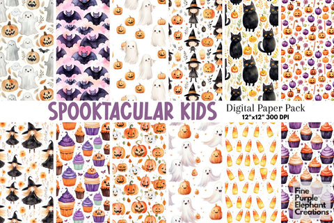 Kids Cute Halloween Digital Paper | Trick or Treat Pattern Digital Pattern Fine Purple Elephant Creations 