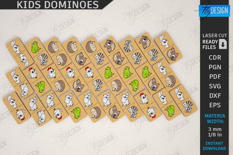 Kids Dominoes Laser Cut | Blocks Puzzle | Wooden Toy | Board Game | Animals Design | Mini Game for Child | CNC File SVG Fly Design 