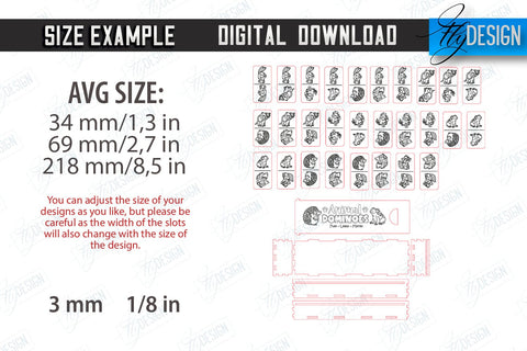 Kids Dominoes Laser Cut | Blocks Puzzle | Wooden Toy | Board Game | Animals Design | Mini Game for Child | CNC File SVG Fly Design 