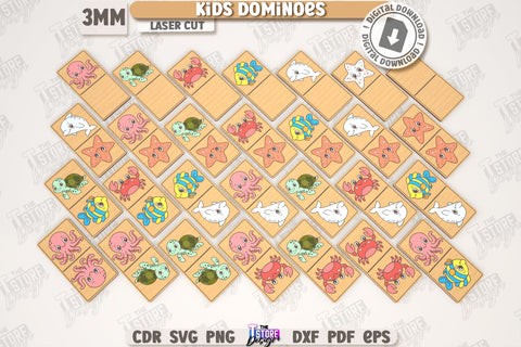 Kids Dominoes Laser Cut Bundle | Blocks Puzzle | Wooden Toy | Board Game | Animals Design | Mini Game for Child | Kids Laser | Cute Animals SVG | Find a Match | Educational Games for Kids | CNC Files SVG The T Store Design 