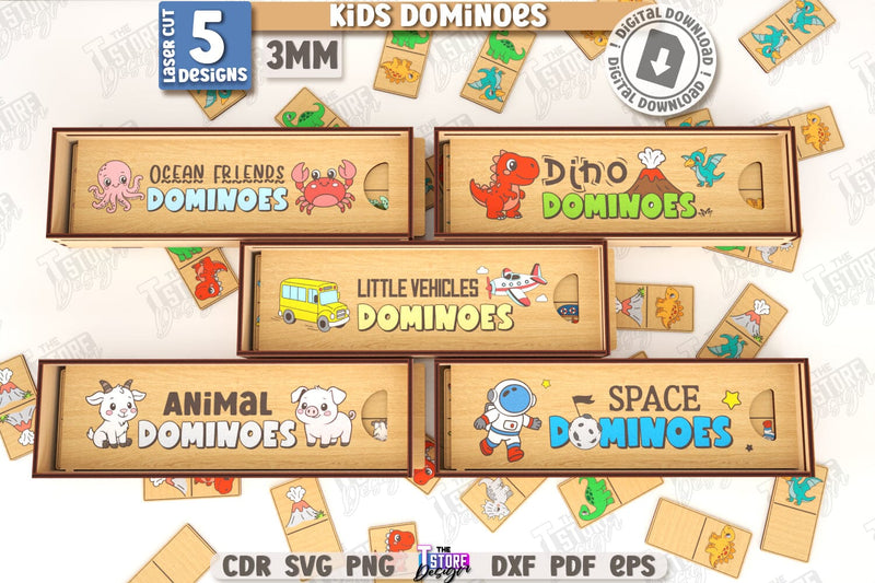 Kids Dominoes Laser Cut Bundle | Blocks Puzzle | Wooden Toy | Board Game | Animals Design | Mini Game for Child | Kids Laser | Cute Animals SVG | Find a Match | Educational Games for Kids | CNC Files SVG The T Store Design 