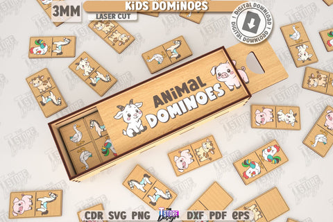 Kids Dominoes Laser Cut Bundle | Blocks Puzzle | Wooden Toy | Board Game | Animals Design | Mini Game for Child | Kids Laser | Cute Animals SVG | Find a Match | Educational Games for Kids | CNC Files SVG The T Store Design 
