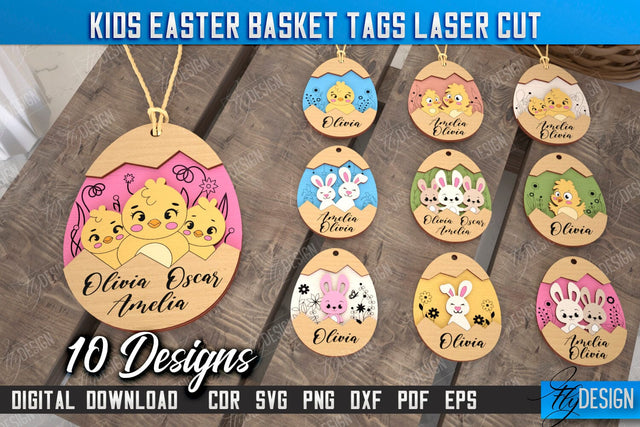 Kids Easter Basket Tags Bundle | Personalized Easter Gift Tags | Easter Name Tag | CNC Files SVG Fly Design 