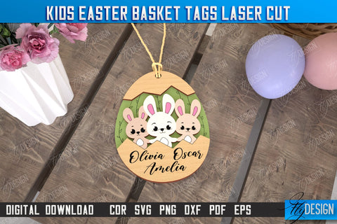 Kids Easter Basket Tags Bundle | Personalized Easter Gift Tags | Easter Name Tag | CNC Files SVG Fly Design 