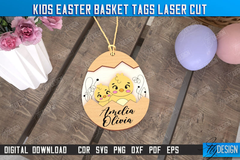 Kids Easter Basket Tags | Personalized Easter Gift Tags | Easter Name Tag | CNC File SVG Fly Design 