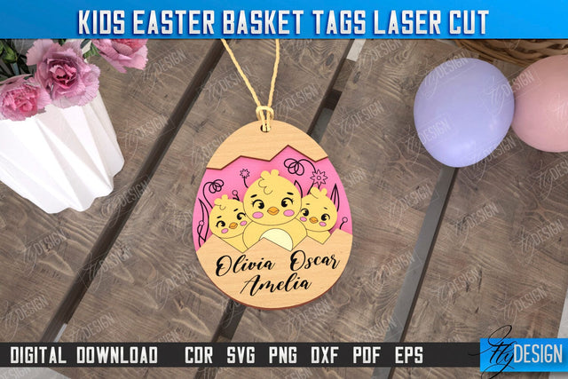 Kids Easter Basket Tags | Personalized Easter Gift Tags | Easter Name Tag | CNC File SVG Fly Design 