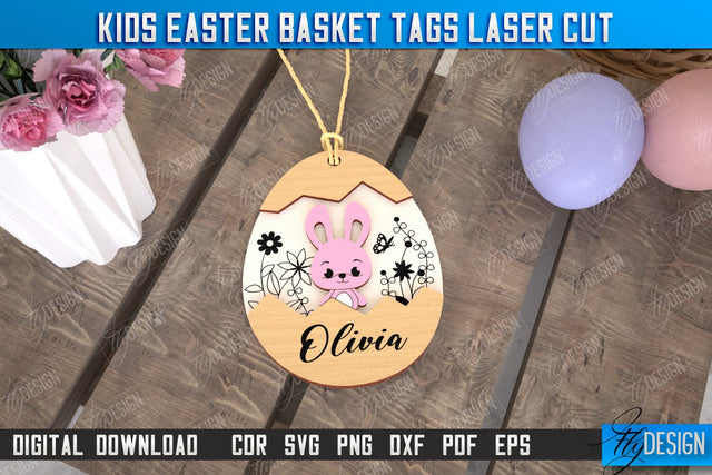 Kids Easter Basket Tags | Personalized Easter Gift Tags | Easter Name Tag | CNC File SVG Fly Design 