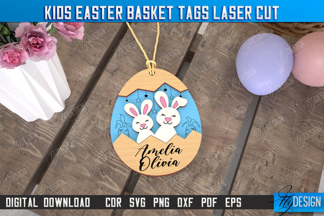 Kids Easter Basket Tags | Personalized Easter Gift Tags | Easter Name Tag | CNC File SVG Fly Design 