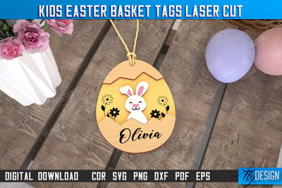 Kids Easter Basket Tags | Personalized Easter Gift Tags | Easter Name Tag | CNC File SVG Fly Design 