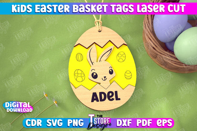 Kids Easter Basket Tags | Personalized Easter Gift Tags | Easter Name Tag | CNC File SVG The T Store Design 
