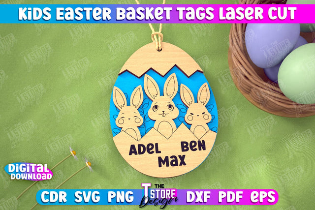 Kids Easter Basket Tags | Personalized Easter Gift Tags | Easter Name Tag | CNC File SVG The T Store Design 