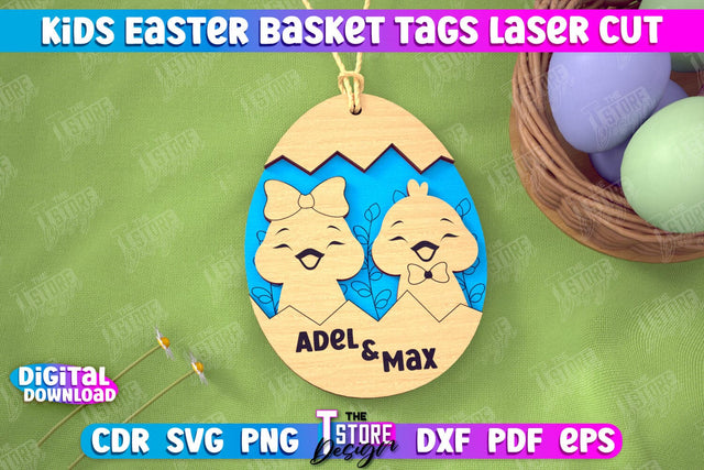 Kids Easter Basket Tags | Personalized Easter Gift Tags | Easter Name Tag | CNC File SVG The T Store Design 
