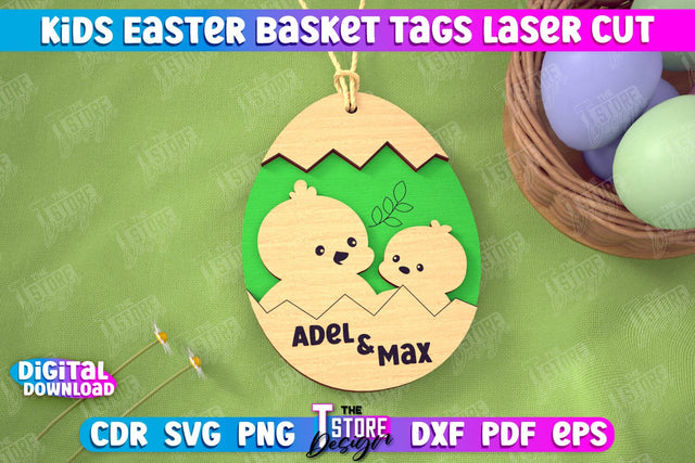 Kids Easter Basket Tags | Personalized Easter Gift Tags | Easter Name Tag | CNC File SVG The T Store Design 