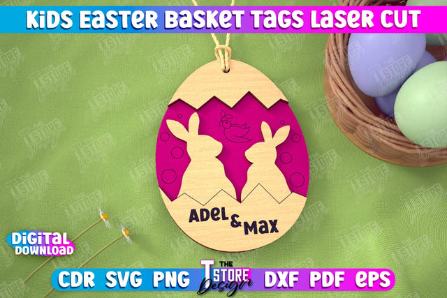 Kids Easter Basket Tags | Personalized Easter Gift Tags | Easter Name Tag | CNC File SVG The T Store Design 