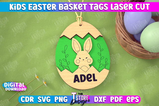 Kids Easter Basket Tags | Personalized Easter Gift Tags | Easter Name Tag | CNC File SVG The T Store Design 