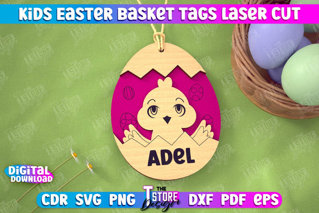 Kids Easter Basket Tags | Personalized Easter Gift Tags | Easter Name Tag | CNC File SVG The T Store Design 