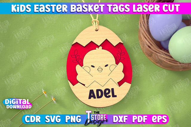 Kids Easter Basket Tags | Personalized Easter Gift Tags | Easter Name Tag | CNC File SVG The T Store Design 