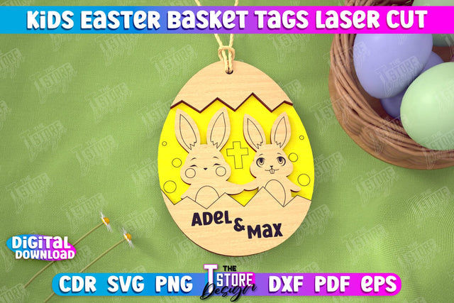 Kids Easter Basket Tags | Personalized Easter Gift Tags | Easter Name Tag | CNC File SVG The T Store Design 