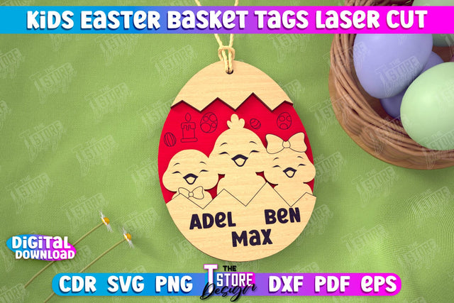 Kids Easter Basket Tags | Personalized Easter Gift Tags | Easter Name Tag | CNC File SVG The T Store Design 