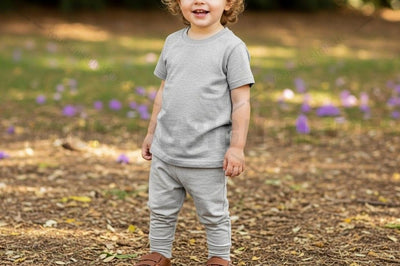 Kids' grey t-shirt and pants set Mock Up Photo Designangry 